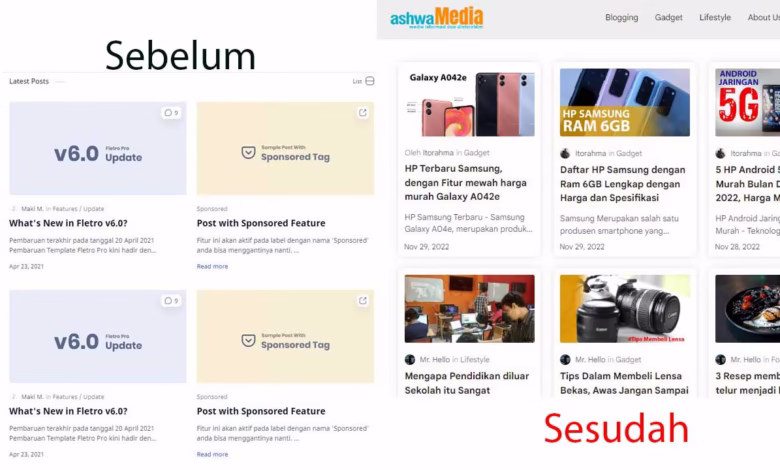 Merubah Tampilan Beranda Template Fletro Pro Menjadi kotak-kotak seperti kartu 3D Ashwamedia